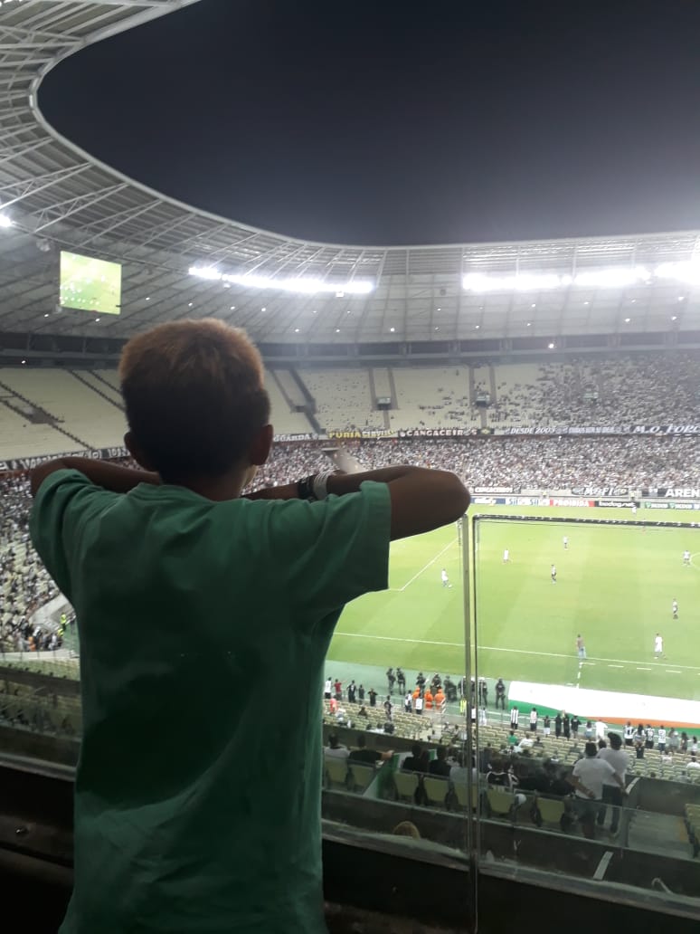 garoto de costas assistindo a jogo no estádio