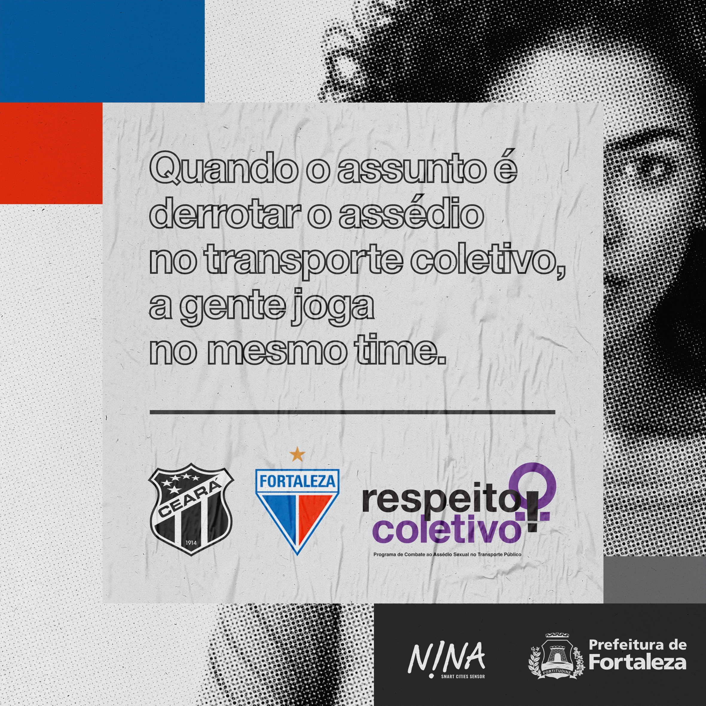 Banner de divulgação da campanha Respeito Coletivo contra o assédio sexual no transporte público