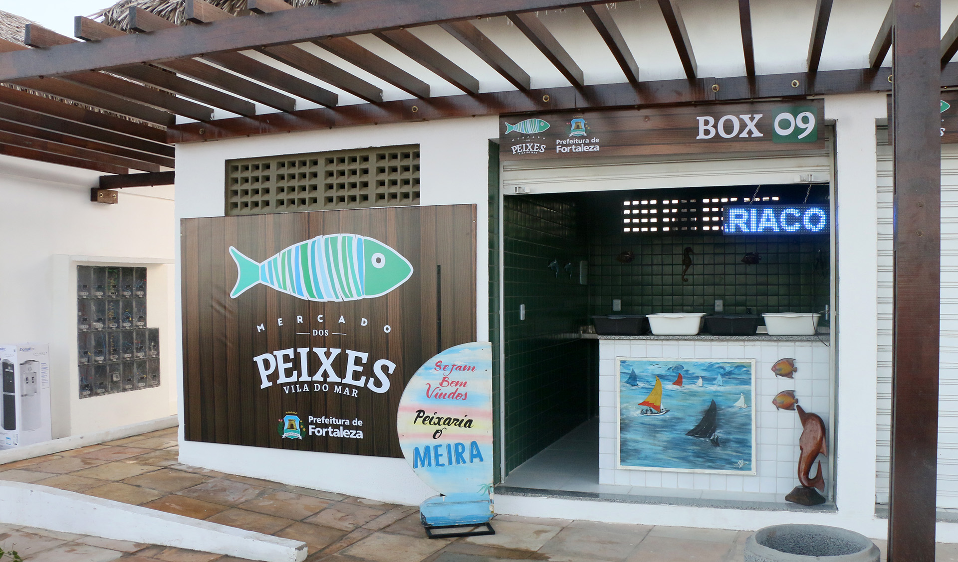 box de peixes aberto