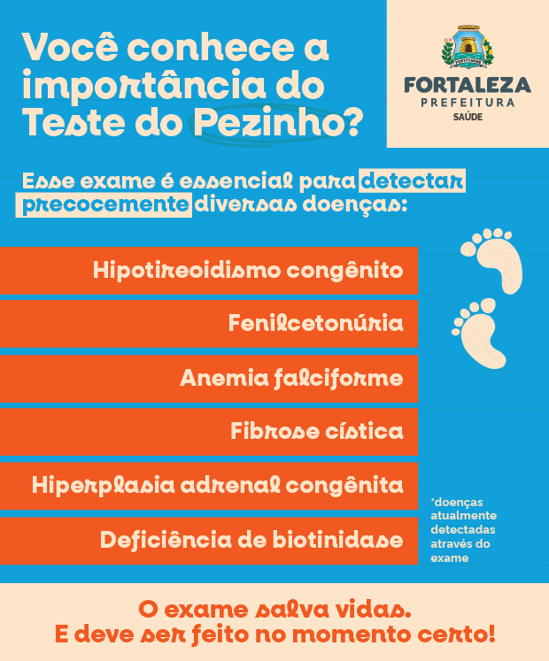 O exame é rápido, seguro e feito a partir de algumas gotinhas de sangue coletadas no calcanhar do bebê.