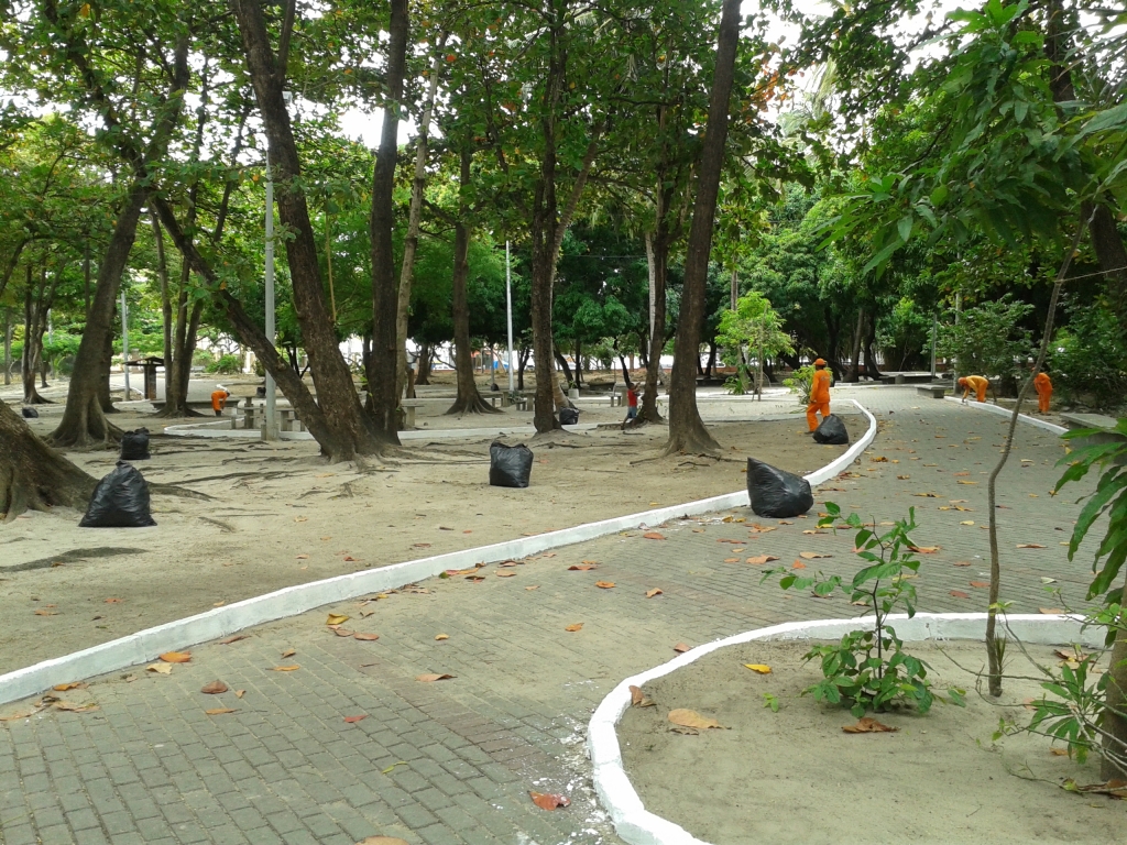 O trabalho inclui capinação, varrição, pintura de meio fio, recolocação de pedras portuguesas e poda das árvores, entre outras ações