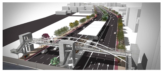 O canteiro central ao longo da Av. Aguanambi receberá estações de embarque e desembarque dos ônibus articulados