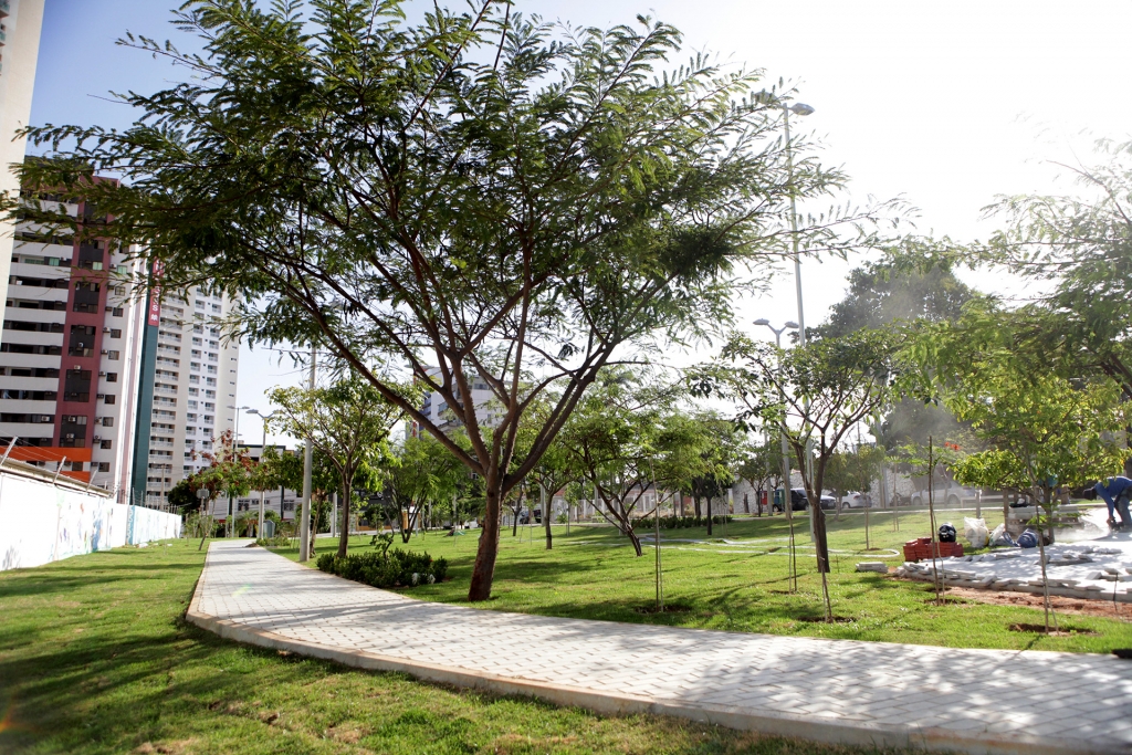 A Praça Deputado Marcelo Linhares conta com mobiliário urbano, academia ao ar livre, iluminação, mural artístico, acessibilidade e paisagismo
